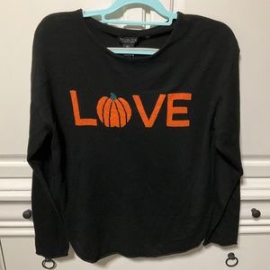 Rachael Zoe NWT large Cashmere & Rayon Blend LOVE Pumpkin Black Sweater